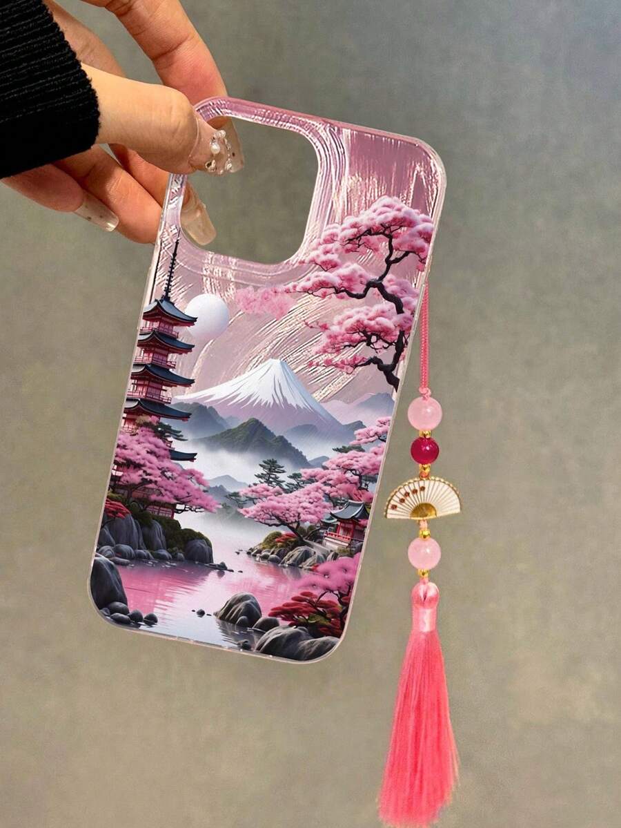 山水花卉水彩画半透明手机壳，配中国风吊坠，高端时尚，兼容 16/16 Pro Max、 15、 15 Pro Max、P13、P14、P11、P12、XS、XR、7/8、S2、S23 Ultra、A14、A15、A50、A12、A32、A52、A72、A51、A21S、A13、A14、S22 Ultra、S23、A33、A53、S20 FE、小米13、小米15等机型，防水防震防摔防刮，国际版，非国内版。 - 彩色 - 查看 1