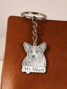 Personalized Family Portrait Keychain Pet Portrait Personalized Pet Keychain Heart Pendant Mom Keychain Necklace Set Unique Gift - Silver - View 2