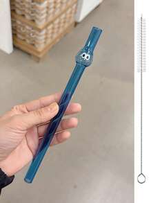 3Pcs Cute Cartoon Big-Eye Glass Straws With Brushes, Colorful Reusable Drinking Straws For Smoothies, Bubble Tea, Milkshakes, Party Supplies, Easy Clean