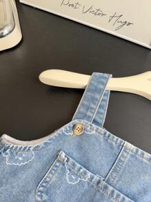 Saia jeans com estampa de urso fofa, casual e moderna para meninas, adequada para passeios, fotografia, uso diário, piqueniques, escola, primavera/verão/outono