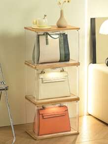 1pc Wallet Wardrobe Storage Box, Transparent Handheld Display Box, Stackable Acrylic Storage Cabinet, Plastic Storage Container For Wallets, Toys, Shoes