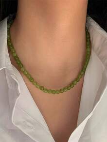 1pc French Green Grape Handmade Beaded Necklace With Natural Stone, Layerable Necklace, Unique Summer China Style - Necklace - View 3