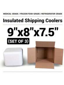 EPS Foam Cooler (Outside Dimensions: 9" X 8" X 7.5") With Shipping Box - 3 Pack, Protective, Thermal, Insulate, Shipping/Storage - Pack Of 3 (9x8x7.5) - View 8