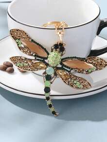 Llavero con diseño hueco con incrustaciones de árbol de la vida, llavero creativo con hoja de arce metálica y libélula con strass, accesorio de moda para coche, bolso, mochila escolar, gótico, Y2K, con soporte para identificación