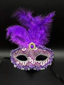 1pc Lace Masquerade Mask, Party Costume Mask, Wedding Carnival Mask, Personalized Face Mask, Stage Decorations, Sexy Half Face Lace Mask For Women, Feather Mask (Mask Style/Color Random, DIY Adhesive, May Have Slight Traces, Offset Printing) - Multicolor - View 18