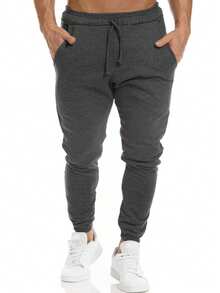 Men's Slim Jogger Sweatpants Premium Cotton - 深灰色 - 查看 1