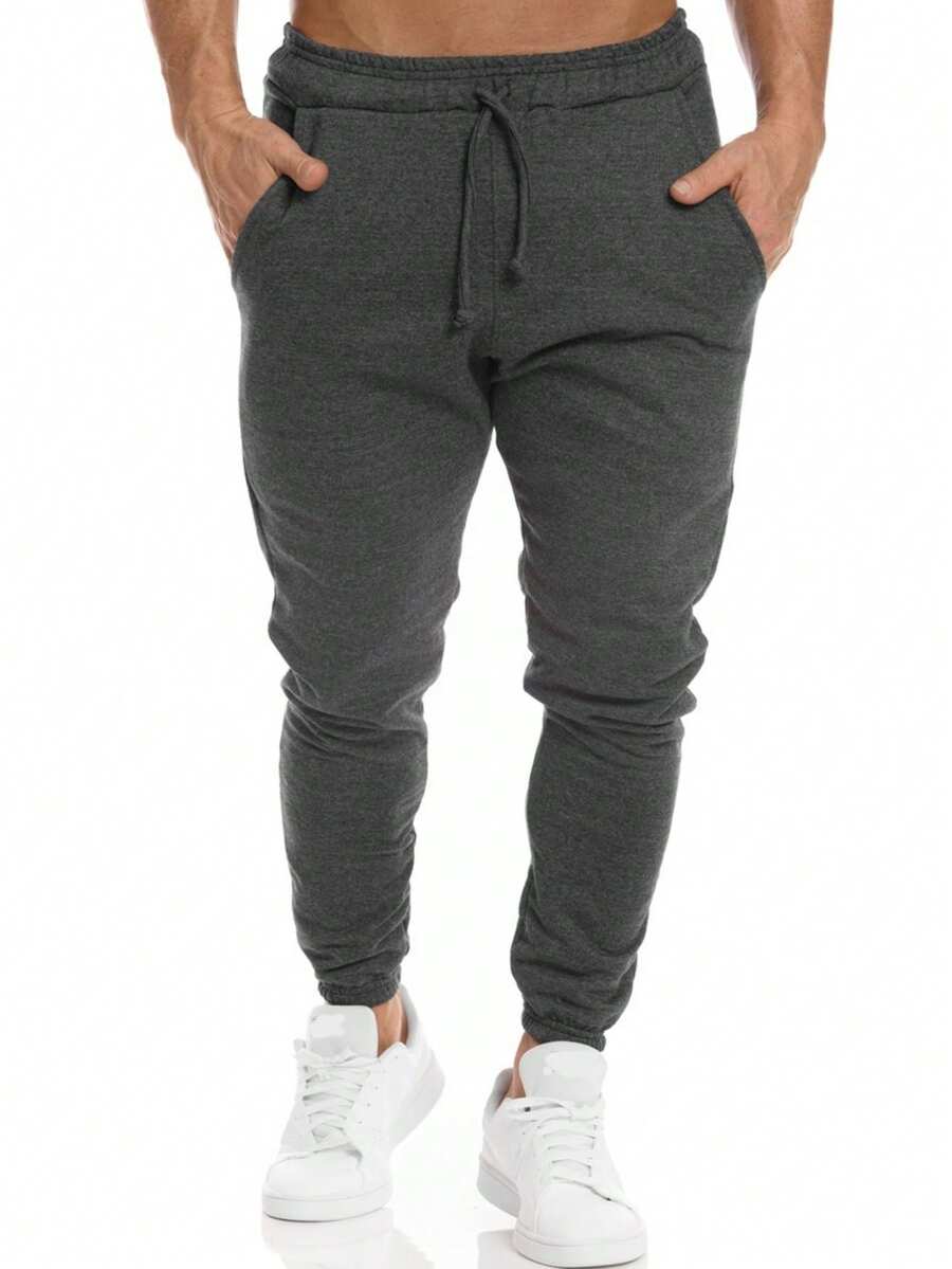 Men's Slim Jogger Sweatpants Premium Cotton - 深灰色 - 查看 1
