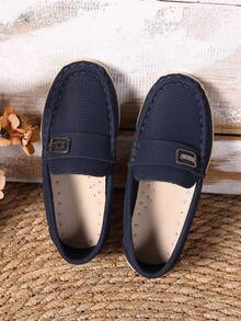 Giày bệt cho bé trai, Giày thường ngày PU màu be nhạt với thiết kế khâu thủ công, Giày lười thoải mái cho du lịch mùa xuân/thu, hoạt động giải trí - Màu xanh lam - Xem 2