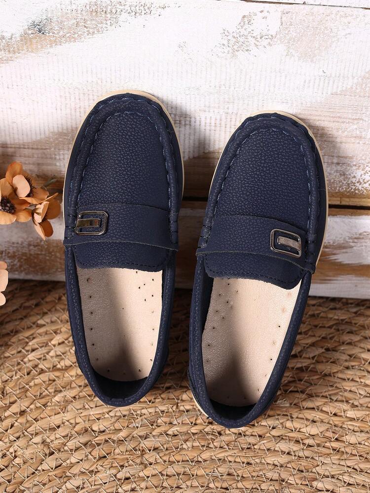 Giày bệt cho bé trai, Giày thường ngày PU màu be nhạt với thiết kế khâu thủ công, Giày lười thoải mái cho du lịch mùa xuân/thu, hoạt động giải trí - Màu xanh lam - Xem 2