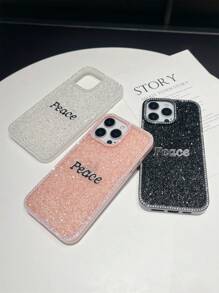 1 pieza Funda de teléfono con cobertura total y cristal con signo de paz y eslogan compatible con iPhone 15/15 Pro