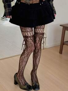 New Arrival! Spicy & Sweet Y2K Inspired Lace Bowknot Fishnet Stockings, Ripped Colorful Pantyhose - Express Your Unique Style, Spring/Summer - Multicolor - View 7