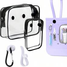4 Packs Clear Bogg Beach Tote Bag With 2 Packs Insert Hooks Accessories For Bogg Bags Travel Makeup Clean Toiletry Brush Organizer Cosmetic Divider Storage Inner Pouch