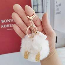 Christmas Festival Gifts Home Decorations-White Initial Letter Keychain With Soft Fluffy Fur Ball Pom-Pom Women Sweet Bag Purse Charm A-Z 26 Letter Pendant