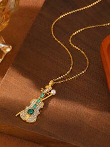 1 pieza Collar con colgante de violín de moda elegante y lujoso para mujer, diseño de joyería personalizada, regalo para familiares/amigos, tema de fiesta musical