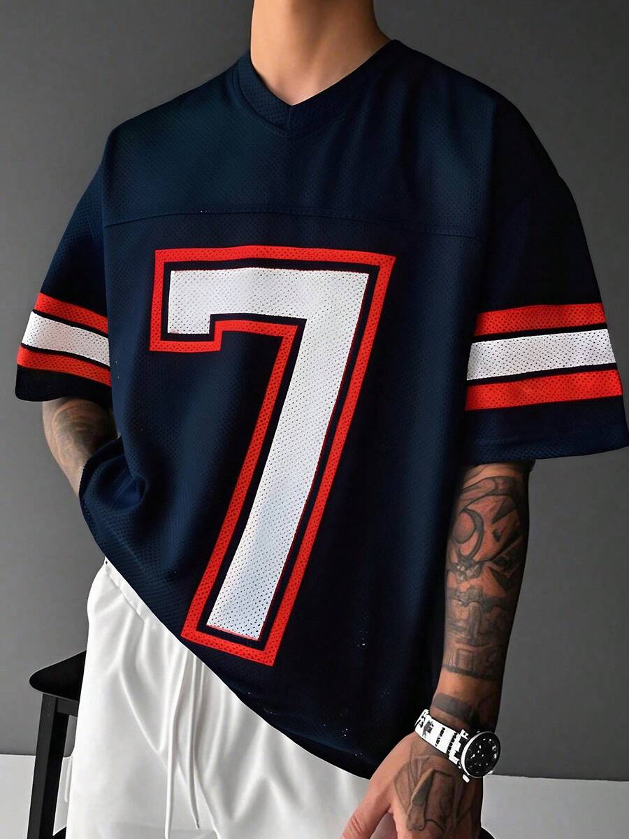 男士夏季休闲运动短袖T恤 - 藏蓝色 - 查看 1