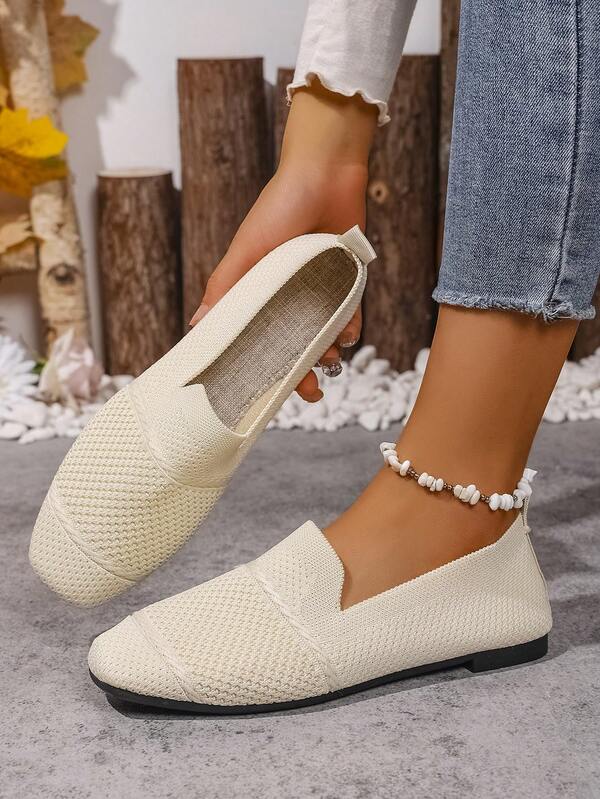 أحذية نسائية كنزة شقة، أحذية مريحة مربعة الأصابع سهلة الارتداء، أحذية أم قابلة للتنفس للربيع والخريف