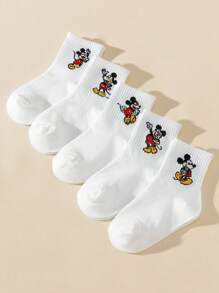 5 Paar Kindersocken Mickey Maus, atmungsaktiv, weiß, knöchelhoch, geeignet für alle Jahreszeiten, Jungen & Mädchen