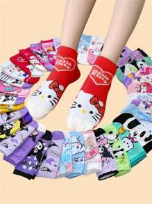 Sanrio 5/6/10/15/20/30 pares de calcetines cortos de verano transpirables con estampado Sanrio, que absorben la humedad