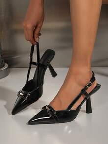 OMS 女士高跟凉鞋，纯色，优雅派对，学院风，度假时尚，波西米亚休闲，商务户外西部可爱，尖头，PU 皮革，不对称/不对称金属扣，一脚蹬，适合节日、婚礼、派对、办公室、户外、春季、夏季、秋季、冬季