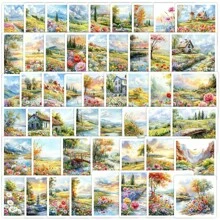 50 pièces Autocollants de paysage aquarelle Autocollants vinyle esthétiques pour scrapbooking, journalisation, ordinateur portable, pare-chocs, skateboard, bouteilles d'eau, ordinateur, téléphone, bande dessinée, casque de protection, voiture, fournitures scolaires, rentrée des classes