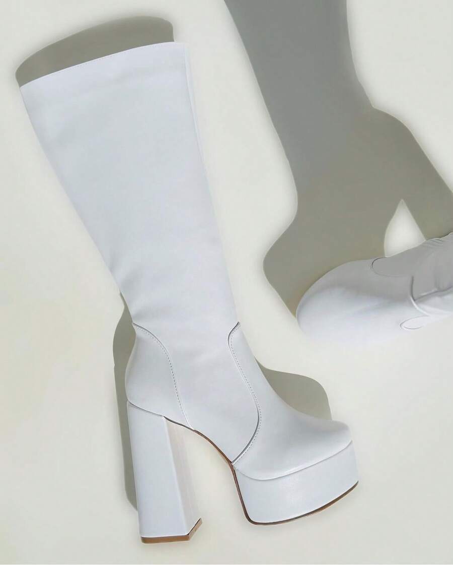 Botas modelo Karla para Dama Con Plataforma Tacón Clásicas y Formales - Blanco - Ver 1