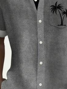 Plus Size Men's Palm Tree Print Short Sleeve Casual Shirt