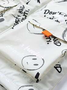 Men's Long Sleeve Fashion Letter Graffiti Foil Print Casual Hooded Jacket With Big Pockets And Zipper, Warm Thermal Lined, Versatile For Winter - White - View 5