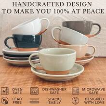 Mora Ceramic Latte Art Mug With Saucer - 10.5 Oz, Round Bottom Pours - Cafe Cups Cappuccino, Espresso, Coffee, Tea Etc - Porcelain Set Baristas, Great - Chai Latte