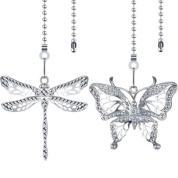 1 Set Ceiling Fan Pull Chain Ornaments Extension,12 Inches Lighting And Fan Beaded Ball Fan Pull Chain Extender With Connector, Dragonfly And Butterfly Ceiling Fan Pull Chain