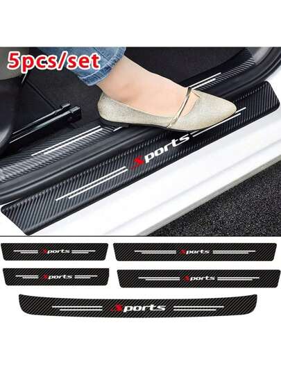 1-5 Pcs Carbon Fiber Pattern Threshold Protectors - Self-Adhesive, Scratch Resistant Door Entry Protection Device, Universal, Car Trunk Bumper Edge Protection Sticker, Suitable For Sports Vehicles