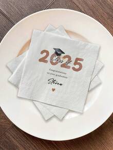 20-500pcs Custom Graduation Napkins, Personalized Napkins With Your Text, Class Of 2025, Disposable Beverage Dessert Napkins For Grad Party Decor, Graduation Party Gift, Custom Cocktail Napkins