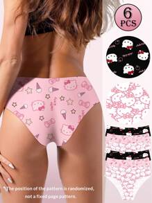 Sanrio 6 Stücke nahtlose Slip-Unterhosen für Frauen mit Sanrio Kitty Katzen Motiv, niedrig geschnitten