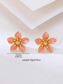 橙色花朵耳环，优雅可爱的金色手工油滴耳环，适合度假、约会和日常生活