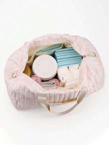 1pc Pink High Capacity Travel Crossbody Mommy Bag, Printed Lightweight Multifunctional Portable Diaper Bag, Large Size - Pink - View 6