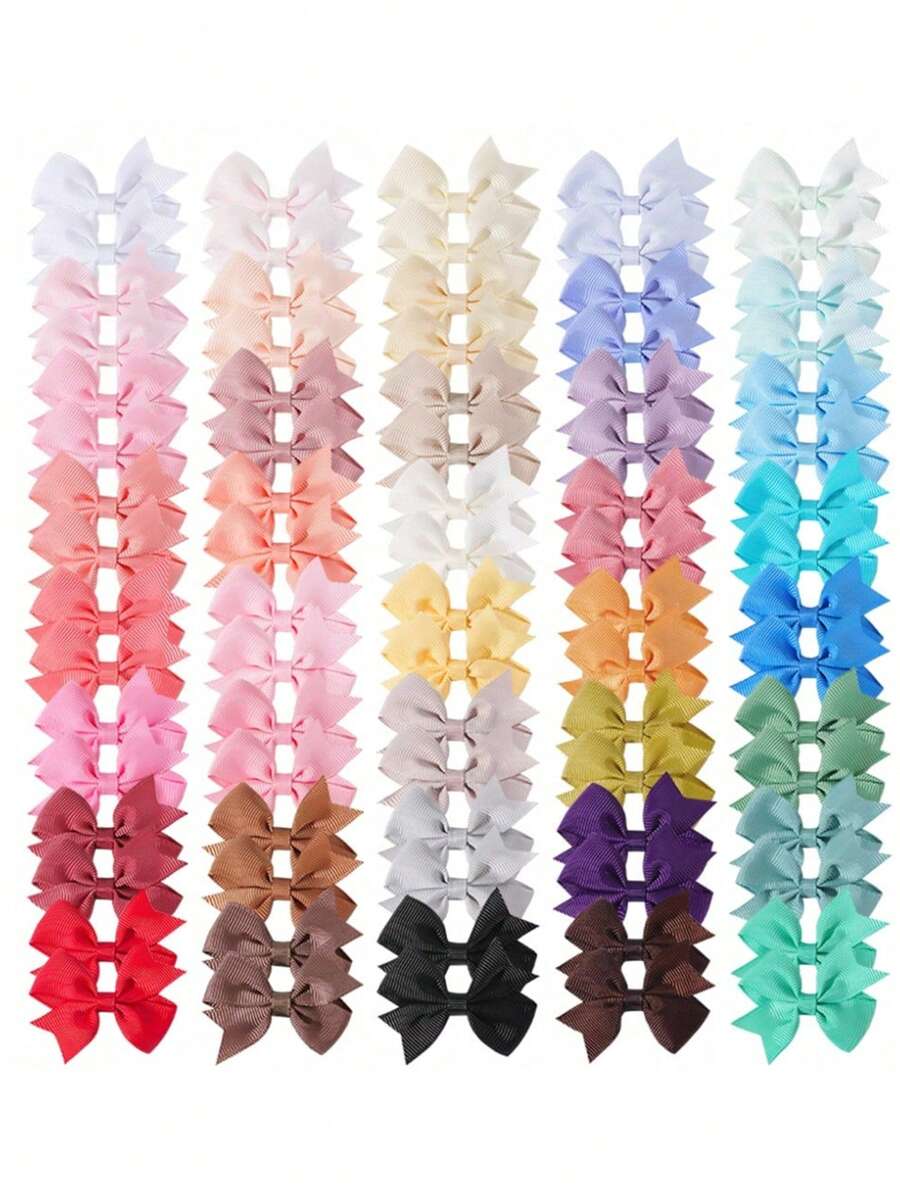 10Pcs Random Colors Cute Hair Bows Hair Clips Grosgrain Ribbon Bow Hair Clips Hair Barrettes Hair Accessories For Girls Toddlers Kids Daily Wear - 彩色 - 查看 1