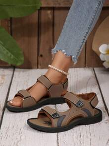 女士凉鞋2025夏季户外沙滩凉鞋防滑耐磨时尚简约设计 - 卡其色 - 查看 2