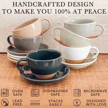 Mora Ceramic Latte Art Mug With Saucer - 10.5 Oz, Round Bottom Pours - Cafe Cups Cappuccino, Espresso, Coffee, Tea Etc - Porcelain Set Baristas, Great - Chai Latte - 木炭 - 查看 7