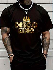 Camiseta gráfica para hombre con diseño vintage de los años 70 y 80 para fiestas de discoteca "Disco King Funky", ropa de verano, prendas urbanas - Negro - Ver 1