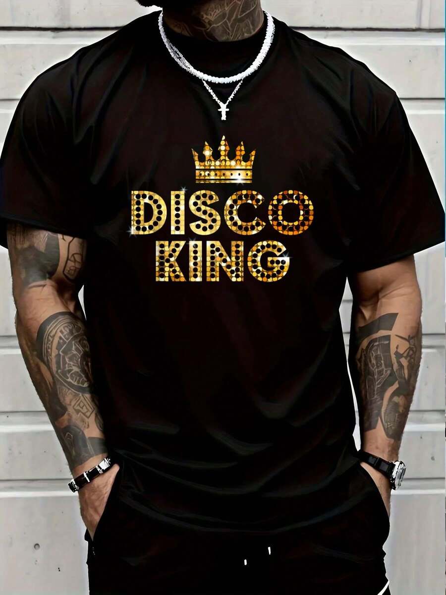 Camiseta gráfica para hombre con diseño vintage de los años 70 y 80 para fiestas de discoteca "Disco King Funky", ropa de verano, prendas urbanas - Negro - Ver 1