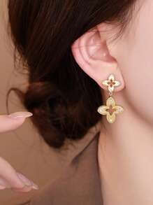 1 Pair Elegant & Chic Clover Rhinestone Inlaid Dainty Luxury Women Earrings, Suitable For Daily Wear, Dates, Galas, Parties And Gatherings