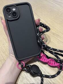 1 Set Handwoven Contrast Color Shoulder Strap Phone Case, Shockproof Soft Cover Compatible With IPhone 11 12 13 14 15 16 17 Pro Max - Rose Red and Black Long Rope + Mobile Phone Case - View 6
