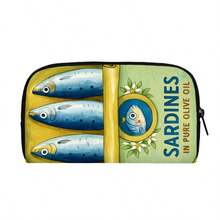 沙丁鱼印花拉链钱包，可装硬币、现金、信用卡、身份证，长款钱包，教师生日礼物、感谢礼物、通勤礼物、节日礼物、办公室周年纪念礼物、生日礼物、情人节礼物、女士结婚礼物、白领礼物、女士莲花钱包、女士钱包、长款钱包