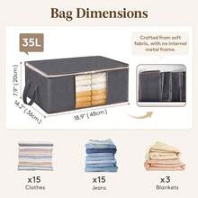 6 Pack Clothes Storage Bins With Lids, Foldable Blanket Storage Bags With Zippers, Clear Window And Reinforced Handles, Closet And Organization For Clothing, Sweater, Comforter, Bedding, Gray-Cb - Grey - View 2