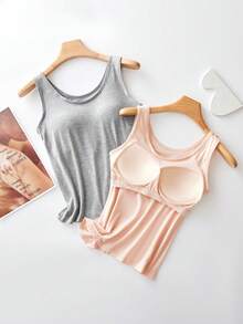 3pcs/Set Supportive Cup Racerback Yoga Vest, Modal Round Neck Anti-Exposure Casual Sports Tank Top For Women, Workout - Multicolor - View 3