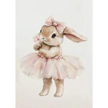1 pezzo Stampa su tela con coniglio ballerina carino, poster e stampe di animali da ballet, opera d'arte da parete per camera di ragazze, cameretta, decorazione per la casa, con cornice opzionale - Multicolore - Visualizzare 44
