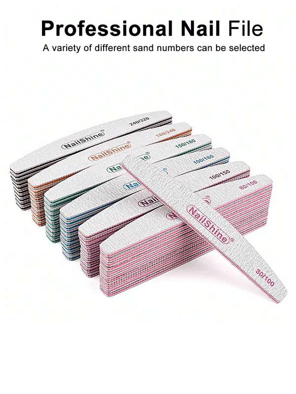 NailShine 3pcs/5pcs/10pcs/25pcs Professional Nail File Sandpaper Strong Thick 80/100/150/180/240/320 Grit Nail Files Buffer For Manicure Sanding Half Moon Lime Tools