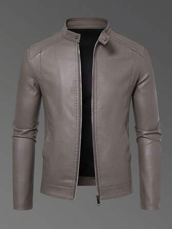 Herrskinnjacka Casual Retro Motorcykeljacka Casual Jackor, Fleece