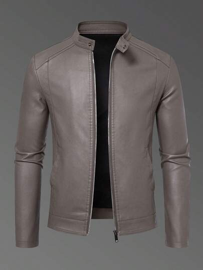 Chaqueta de cuero para hombre, chaqueta casual retro para montar en motocicleta, chaquetas casuales, con forro polar