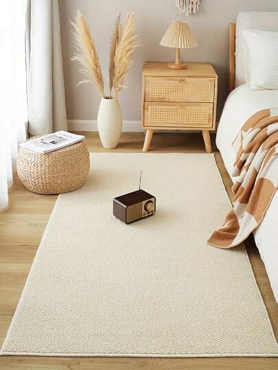 Tapete de cabeceira bege de cor sólida, 1 peça, para gatos, fácil de limpar, durável, com anel de abacaxi, design simples, lavável e antiderrapante, para quarto, varanda e janela saliente, decoração de quarto, decoração de quarto, tapete pequeno, carpete