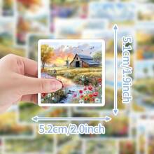 50 pièces Autocollants de paysage aquarelle Autocollants vinyle esthétiques pour scrapbooking, journalisation, ordinateur portable, pare-chocs, skateboard, bouteilles d'eau, ordinateur, téléphone, bande dessinée, casque de protection, voiture, fournitures scolaires, rentrée des classes